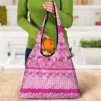 Hawaiian Hibiscus Honu Grocery Bag Pink Mele Kalikimaka Palaka Spirit - Polynesian Pride