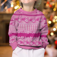 Hawaiian Hibiscus Honu Kid Ugly Christmas Sweater Pink Mele Kalikimaka Palaka Spirit - Polynesian Pride