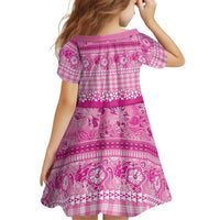 Hawaiian Hibiscus Honu Kid Short Sleeve Dress Pink Mele Kalikimaka Palaka Spirit - Polynesian Pride