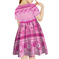 Hawaiian Hibiscus Honu Kid Short Sleeve Dress Pink Mele Kalikimaka Palaka Spirit - Polynesian Pride
