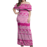 Hawaiian Hibiscus Honu Off Shoulder Maxi Dress Pink Mele Kalikimaka Palaka Spirit - Polynesian Pride
