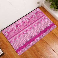 Hawaiian Hibiscus Honu Rubber Doormat Pink Mele Kalikimaka Palaka Spirit - Polynesian Pride