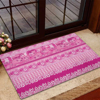 Hawaiian Hibiscus Honu Rubber Doormat Pink Mele Kalikimaka Palaka Spirit - Polynesian Pride