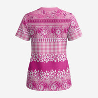 Hawaiian Hibiscus Honu Scrub Top Pink Mele Kalikimaka Palaka Spirit - Polynesian Pride