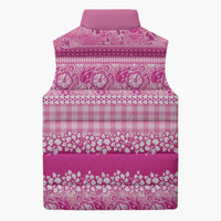 Hawaiian Hibiscus Honu Sleeveless Puffer Jacket Pink Mele Kalikimaka Palaka Spirit - Polynesian Pride