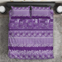 Hawaiian Hibiscus Honu Bedding Set Purple Mele Kalikimaka Palaka Spirit - Polynesian Pride