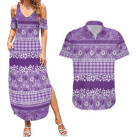 Hawaiian Hibiscus Honu Couples Matching Summer Maxi Dress and Hawaiian Shirt Purple Mele Kalikimaka Palaka Spirit - Polynesian Pride