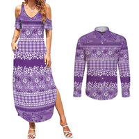 Hawaiian Hibiscus Honu Couples Matching Summer Maxi Dress and Long Sleeve Button Shirt Purple Mele Kalikimaka Palaka Spirit - Polynesian Pride
