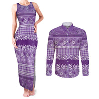 Hawaiian Hibiscus Honu Couples Matching Tank Maxi Dress and Long Sleeve Button Shirt Purple Mele Kalikimaka Palaka Spirit - Polynesian Pride
