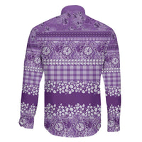 Hawaiian Hibiscus Honu Family Matching Long Sleeve Bodycon Dress and Hawaiian Shirt Purple Mele Kalikimaka Palaka Spirit - Polynesian Pride