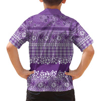 Hawaiian Hibiscus Honu Family Matching Off The Shoulder Long Sleeve Dress and Hawaiian Shirt Purple Mele Kalikimaka Palaka Spirit LT9 - Polynesian Pride