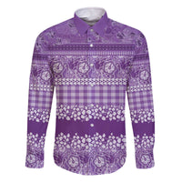 Hawaiian Hibiscus Honu Family Matching Off The Shoulder Long Sleeve Dress and Hawaiian Shirt Purple Mele Kalikimaka Palaka Spirit - Polynesian Pride