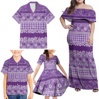 Hawaiian Hibiscus Honu Family Matching Off Shoulder Maxi Dress and Hawaiian Shirt Purple Mele Kalikimaka Palaka Spirit - Polynesian Pride