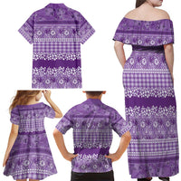 Hawaiian Hibiscus Honu Family Matching Off Shoulder Maxi Dress and Hawaiian Shirt Purple Mele Kalikimaka Palaka Spirit - Polynesian Pride