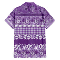Hawaiian Hibiscus Honu Family Matching Off Shoulder Maxi Dress and Hawaiian Shirt Purple Mele Kalikimaka Palaka Spirit - Polynesian Pride