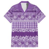 Hawaiian Hibiscus Honu Family Matching Off Shoulder Short Dress and Hawaiian Shirt Purple Mele Kalikimaka Palaka Spirit - Polynesian Pride