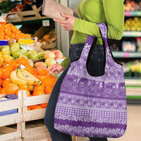Hawaiian Hibiscus Honu Grocery Bag Purple Mele Kalikimaka Palaka Spirit - Polynesian Pride