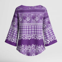 Hawaiian Hibiscus Honu Kimono Sleeve Blouse Purple Mele Kalikimaka Palaka Spirit - Polynesian Pride