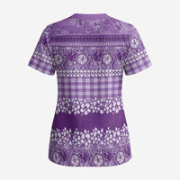 Hawaiian Hibiscus Honu Scrub Top Purple Mele Kalikimaka Palaka Spirit - Polynesian Pride