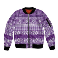 Hawaiian Hibiscus Honu Sleeve Zip Bomber Jacket Purple Mele Kalikimaka Palaka Spirit - Polynesian Pride