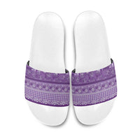 Hawaiian Hibiscus Honu Slide Sandals Purple Mele Kalikimaka Palaka Spirit - Polynesian Pride