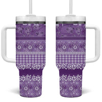 Hawaiian Hibiscus Honu Tumbler With Handle Purple Mele Kalikimaka Palaka Spirit - Polynesian Pride
