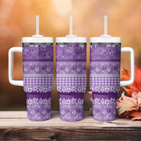 Hawaiian Hibiscus Honu Tumbler With Handle Purple Mele Kalikimaka Palaka Spirit - Polynesian Pride