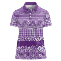 Hawaiian Hibiscus Honu Women Polo Shirt Purple Mele Kalikimaka Palaka Spirit - Polynesian Pride