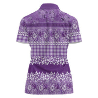 Hawaiian Hibiscus Honu Women Polo Shirt Purple Mele Kalikimaka Palaka Spirit - Polynesian Pride
