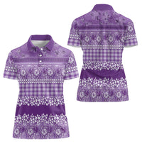Hawaiian Hibiscus Honu Women Polo Shirt Purple Mele Kalikimaka Palaka Spirit - Polynesian Pride