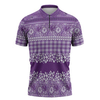Hawaiian Hibiscus Honu Zipper Polo Shirt Purple Mele Kalikimaka Palaka Spirit - Polynesian Pride