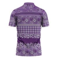 Hawaiian Hibiscus Honu Zipper Polo Shirt Purple Mele Kalikimaka Palaka Spirit - Polynesian Pride