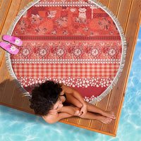 Hawaiian Hibiscus Honu Beach Blanket Red Mele Kalikimaka Palaka Spirit - Polynesian Pride