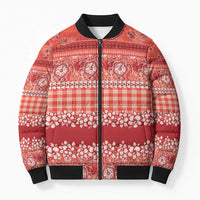 Hawaiian Hibiscus Honu Bomber Puffer Jacket Red Mele Kalikimaka Palaka Spirit - Polynesian Pride
