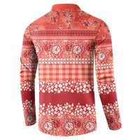 Hawaiian Hibiscus Honu Button Sweatshirt Red Mele Kalikimaka Palaka Spirit - Polynesian Pride