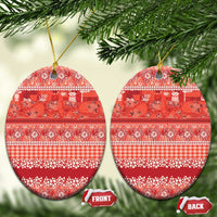 Hawaiian Hibiscus Honu Ceramic Ornament Red Mele Kalikimaka Palaka Spirit - Polynesian Pride