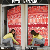 Hawaiian Hibiscus Honu Door Cover Red Mele Kalikimaka Palaka Spirit - Polynesian Pride