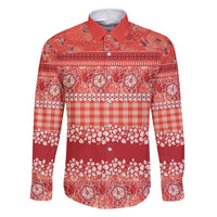 Hawaiian Hibiscus Honu Family Matching Long Sleeve Bodycon Dress and Hawaiian Shirt Red Mele Kalikimaka Palaka Spirit - Polynesian Pride