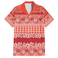 Hawaiian Hibiscus Honu Family Matching Off The Shoulder Long Sleeve Dress and Hawaiian Shirt Red Mele Kalikimaka Palaka Spirit - Polynesian Pride