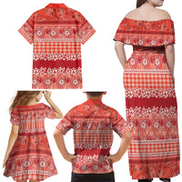 Hawaiian Hibiscus Honu Family Matching Off Shoulder Maxi Dress and Hawaiian Shirt Red Mele Kalikimaka Palaka Spirit - Polynesian Pride