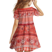 Hawaiian Hibiscus Honu Family Matching Off Shoulder Short Dress and Hawaiian Shirt Red Mele Kalikimaka Palaka Spirit - Polynesian Pride