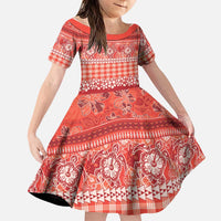Hawaiian Hibiscus Honu Family Matching Tank Maxi Dress and Hawaiian Shirt Red Mele Kalikimaka Palaka Spirit LT9 Daughter's Dress Red - Polynesian Pride