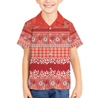 Hawaiian Hibiscus Honu Kid Hawaiian Shirt Red Mele Kalikimaka Palaka Spirit - Polynesian Pride