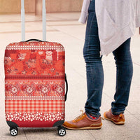 Hawaiian Hibiscus Honu Luggage Cover Red Mele Kalikimaka Palaka Spirit - Polynesian Pride