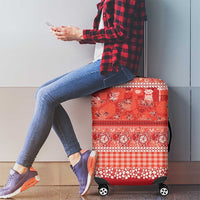 Hawaiian Hibiscus Honu Luggage Cover Red Mele Kalikimaka Palaka Spirit - Polynesian Pride