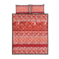 Hawaiian Hibiscus Honu Quilt Bed Set Red Mele Kalikimaka Palaka Spirit - Polynesian Pride