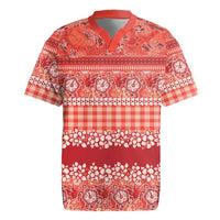 Hawaiian Hibiscus Honu Rugby Jersey Red Mele Kalikimaka Palaka Spirit LT9 Red - Polynesian Pride