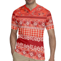 Hawaiian Hibiscus Honu Rugby Jersey Red Mele Kalikimaka Palaka Spirit LT9 - Polynesian Pride