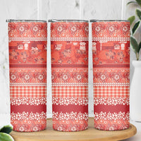 Hawaiian Hibiscus Honu Skinny Tumbler Red Mele Kalikimaka Palaka Spirit - Polynesian Pride