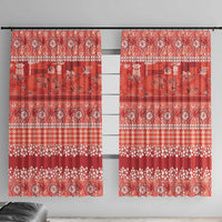 Hawaiian Hibiscus Honu Window Curtain Red Mele Kalikimaka Palaka Spirit - Polynesian Pride